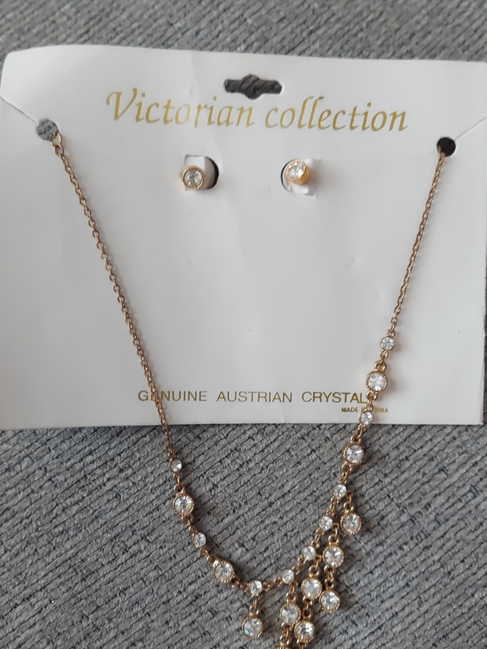 Gold Crystal Drop Necklace and Studs